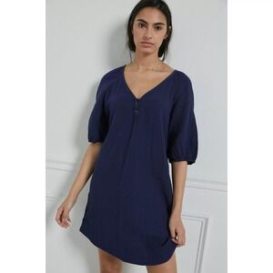 Anthropologie Womens Boho Taylor Puff Sleeved Tunic Shift Dress Navy Blue Medium